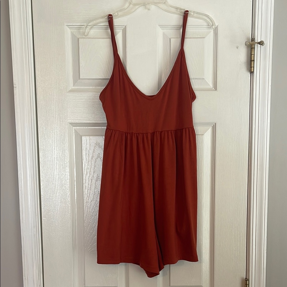 Rust Spaghetti Strap Romper - Picture 1 of 6